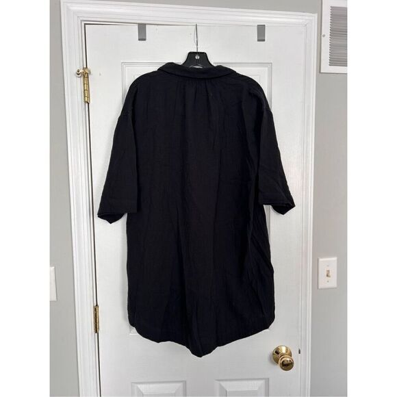 Madewell Crinkle Cotton Cover-Up Mini Shirtdress black size small C16-2 - Picture 2 of 3